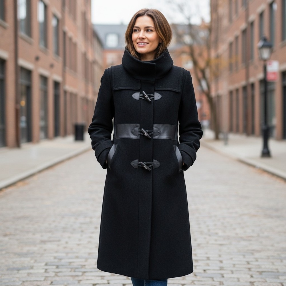 Leifsdottir Black Wool Mohair Blend Toggle Duffle Coat Funnel Neck Size 4